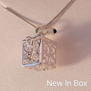 Sterling Openwork Scroll Prayer Box Pendant Necklace - New In Box